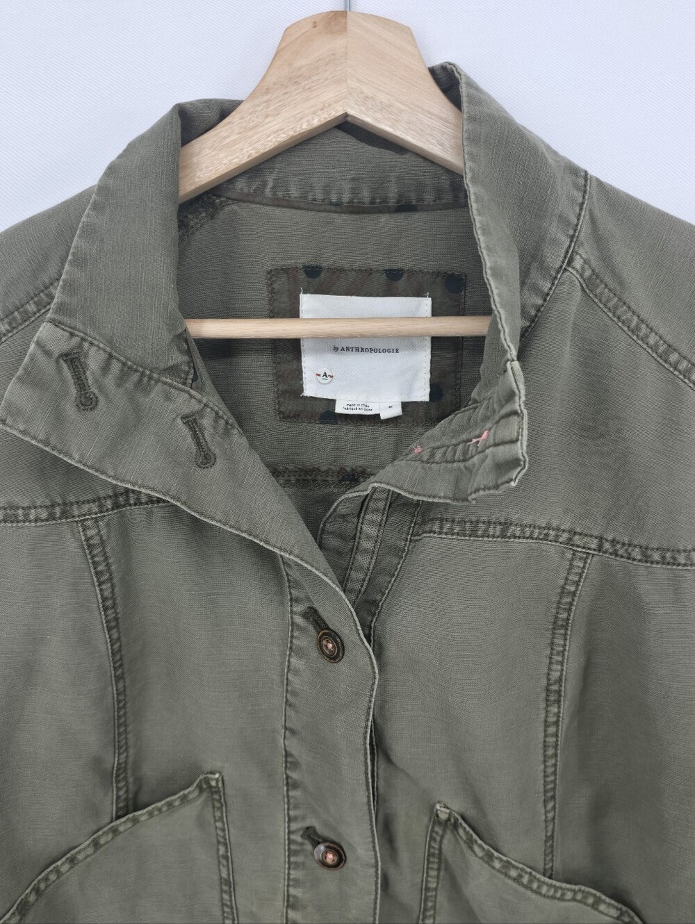 Anthropologie Olive Linen Blend Funnel Neck Utility Jacket Bell Sleeve Medium - Picture 3 of 15
